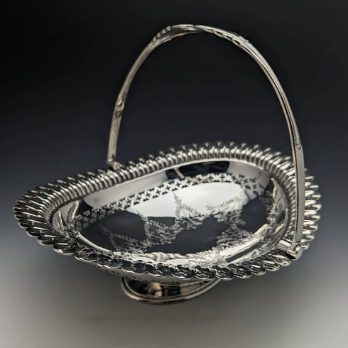 1902 British antique silver plate large basket Walker and Hall